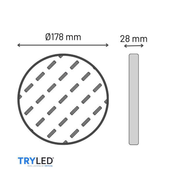 Medidas Lámpara LED PAR56 Epoxy TRYPOOL 35W RGB - LX35RGB / UL099A