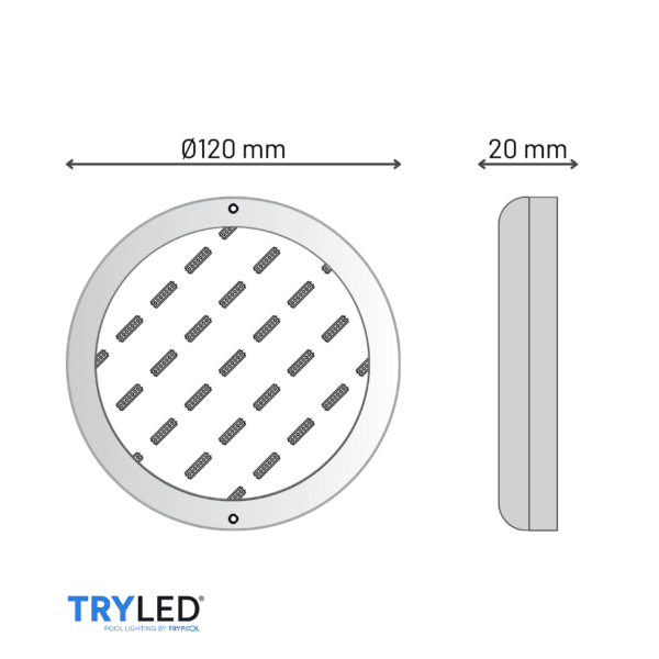 Medidas Foco LED piscina TRYPOOL Extraplano A 35W blanco - EA35F / UL019C