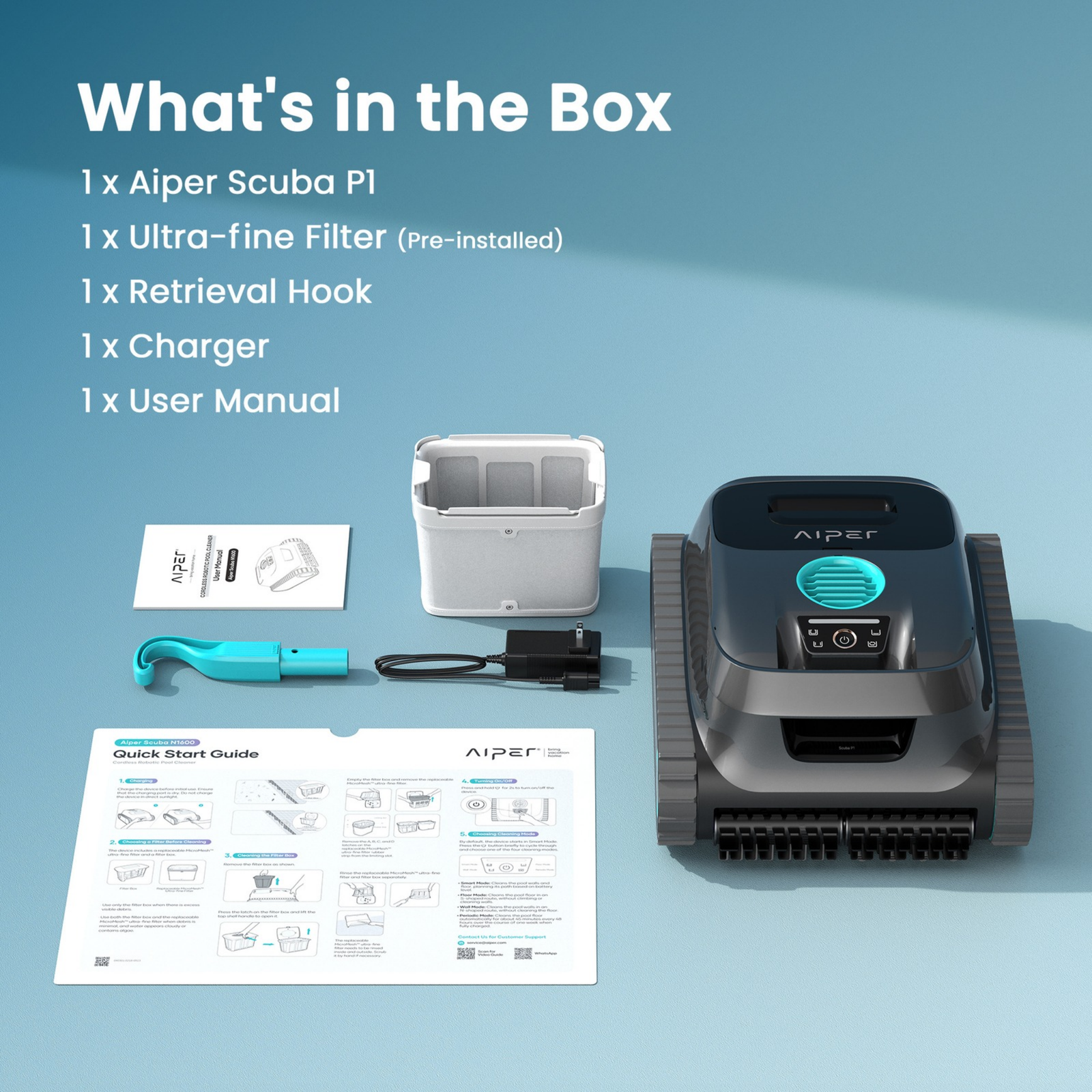 Aiper Scuba P1 con accesorios incluidos