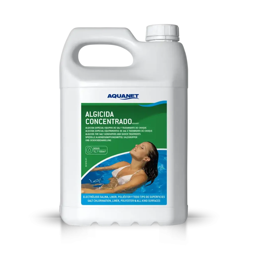 Aquanet Algicida Concentrado para piscinas salinas, garrafa de 5 litros