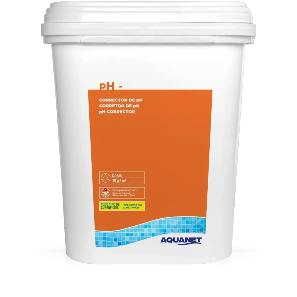 Aquanet pH Minus granulado para reducir el pH de la piscina, cubo de 8 kg