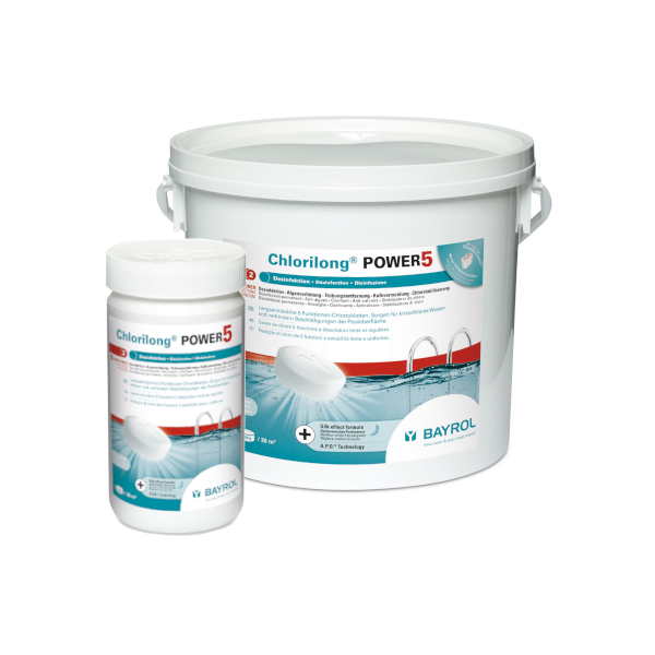 Bayrol Chlorilong POWER 5 tabletas multifunción de cloro de 250 g, formato profesional de 25 kg