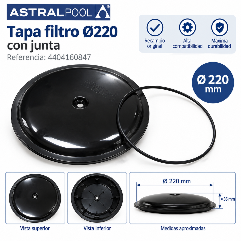 Tapa filtro AstralPool ICE y Aster diámetro 220 mm 4404160847