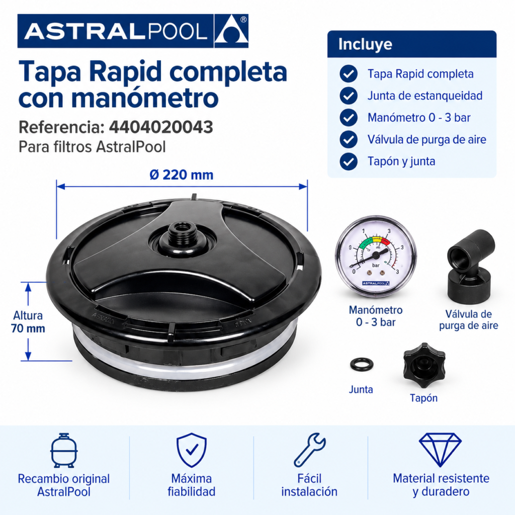 Tapa Rapid completa con manómetro AstralPool 4404020043