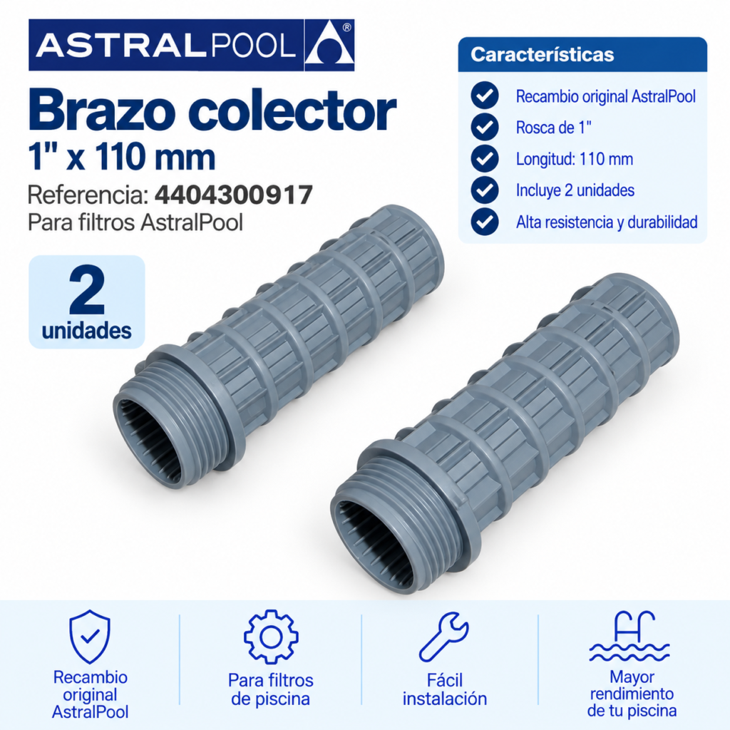 Dos brazos colectores AstralPool 1 pulgada por 110 mm 4404300917
