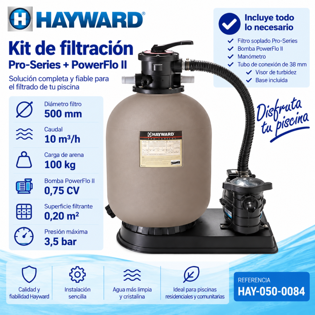Kit filtración Hayward Ø500 + PowerFlo II 0,75 CV