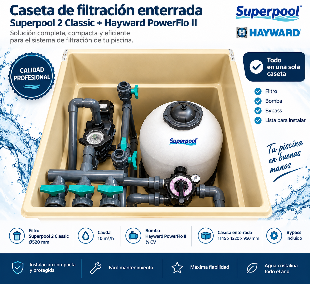 Caseta de filtración Superpool 2 Classic Ø520 + Hayward PowerFlo II ¾ CV