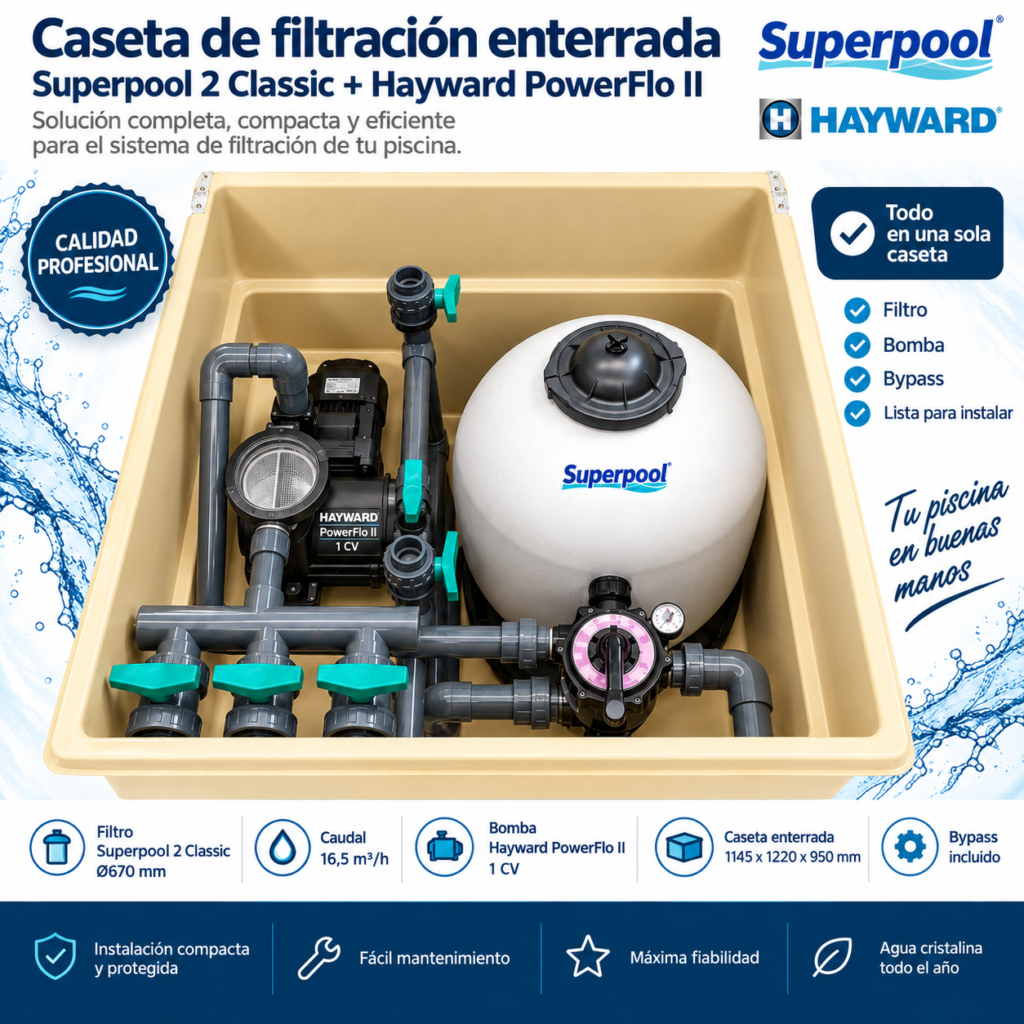Caseta de filtración Superpool 2 Classic Ø670 + Hayward PowerFlo II 1 CV