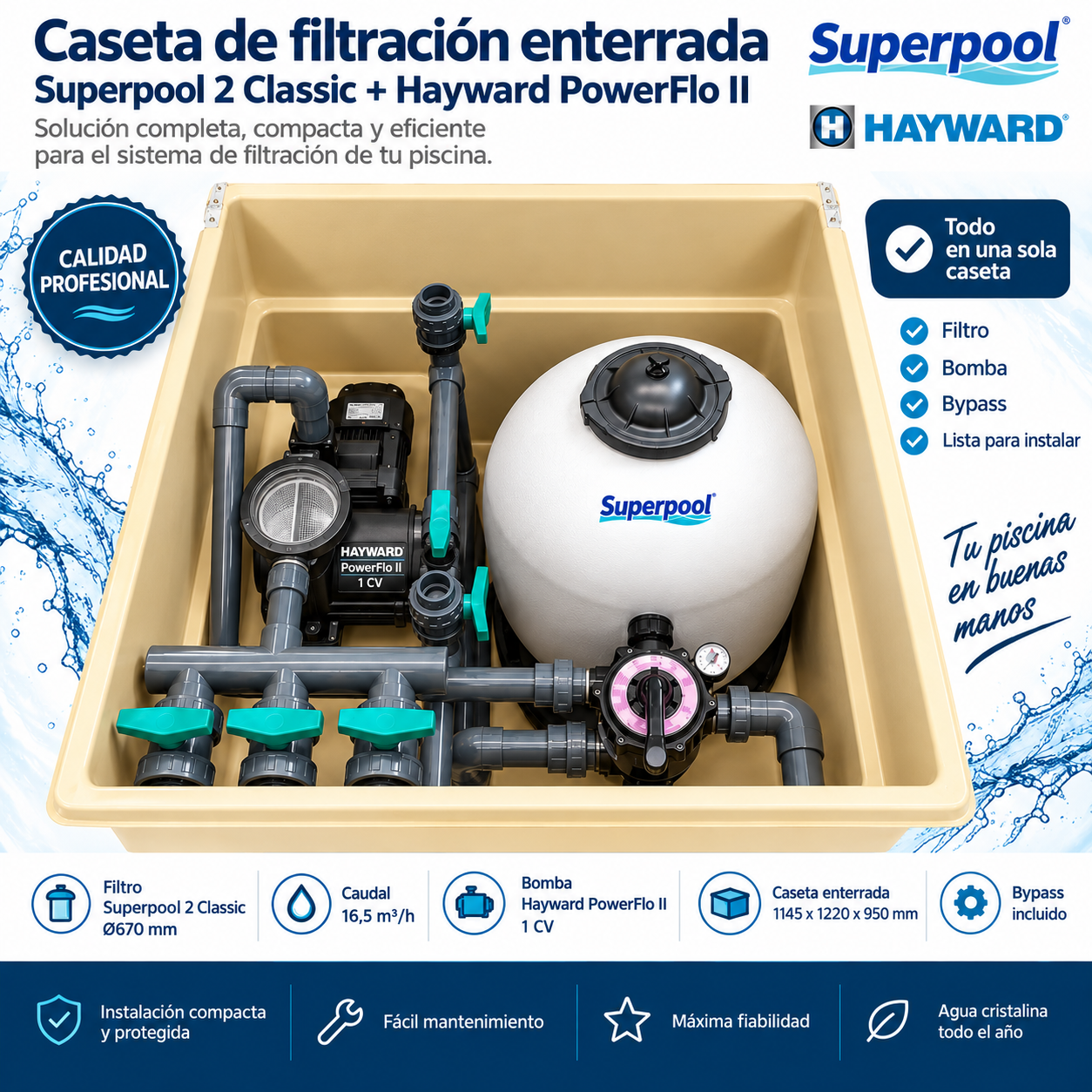 Caseta de filtración Superpool 2 Classic Ø670 + Hayward PowerFlo II 1 CV