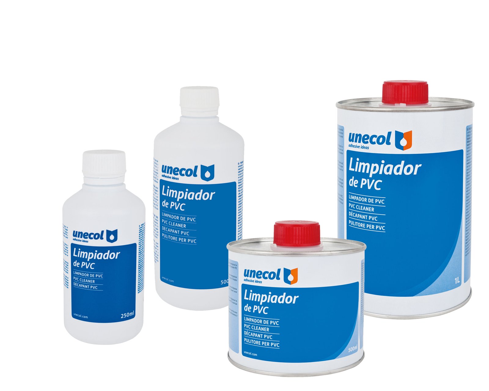 Gama de limpiadores Unecol para PVC con formatos de 500 ml y 1 litro