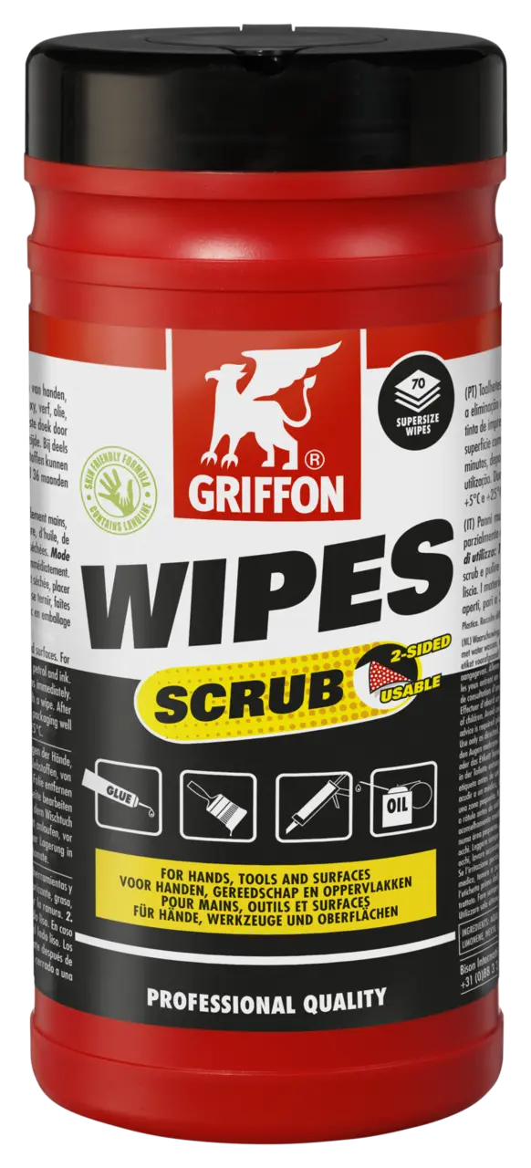 Dispensador Griffon Wipes Scrub de 75 toallitas profesionales