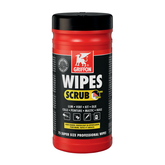 Envase exacto Griffon Wipes Scrub con 75 toallitas limpiadoras