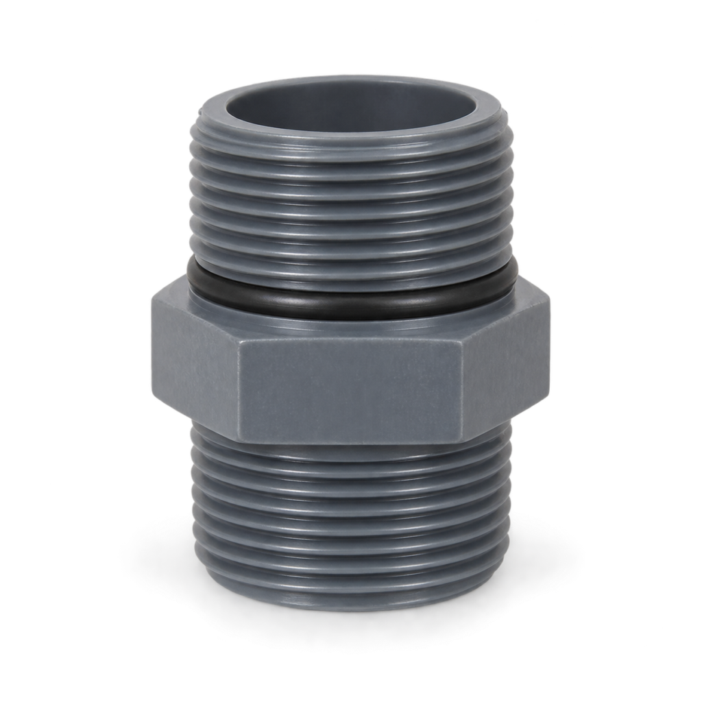 Machón doble rosca PVC-U de 1 pulgada con junta tórica, referencia AVF-560-0215