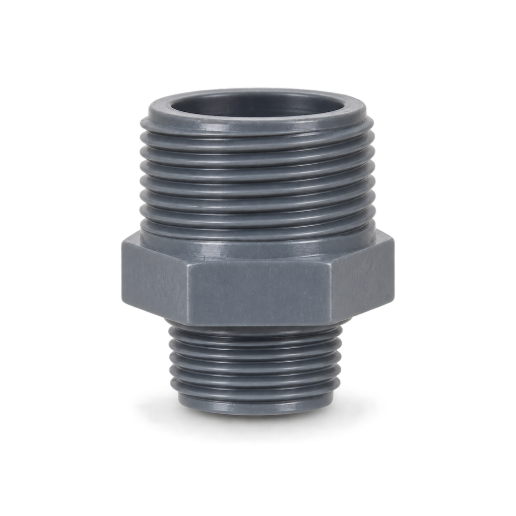 Machón doble rosca PVC-U reducido de 1 pulgada a 3/4, referencia AVF-560-0216