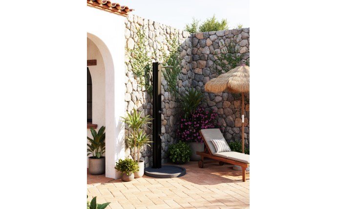Ducha solar Black Edition 30 L con lavapiés – mandos inox – referencia RYC-350-0041