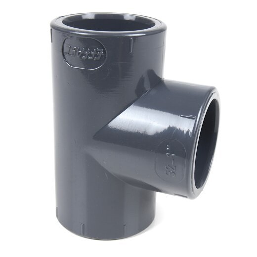 Te de PVC-U gris de 90 grados con tres conexiones para encolar
