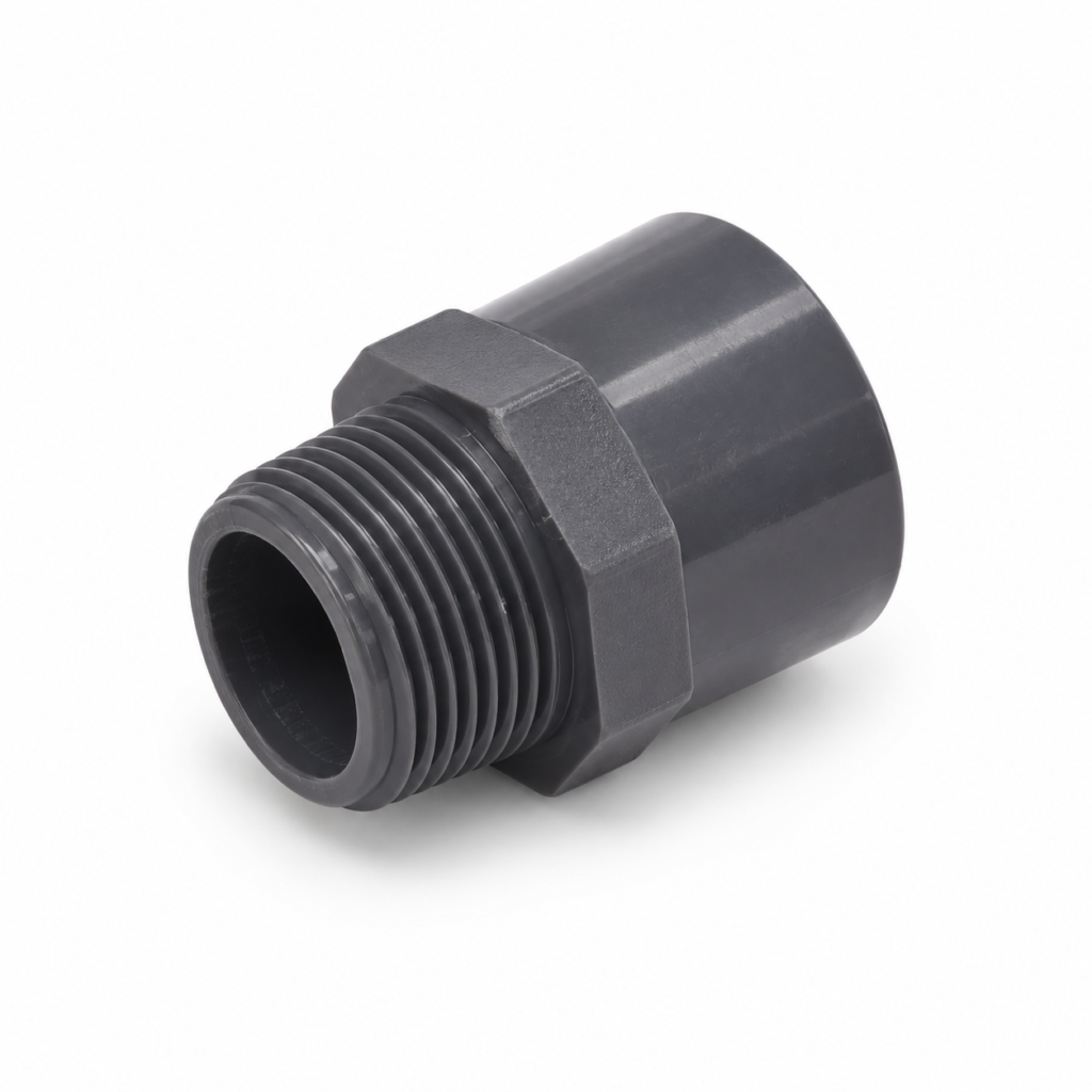 Terminal PVC-U con rosca macho y conexión para encolar