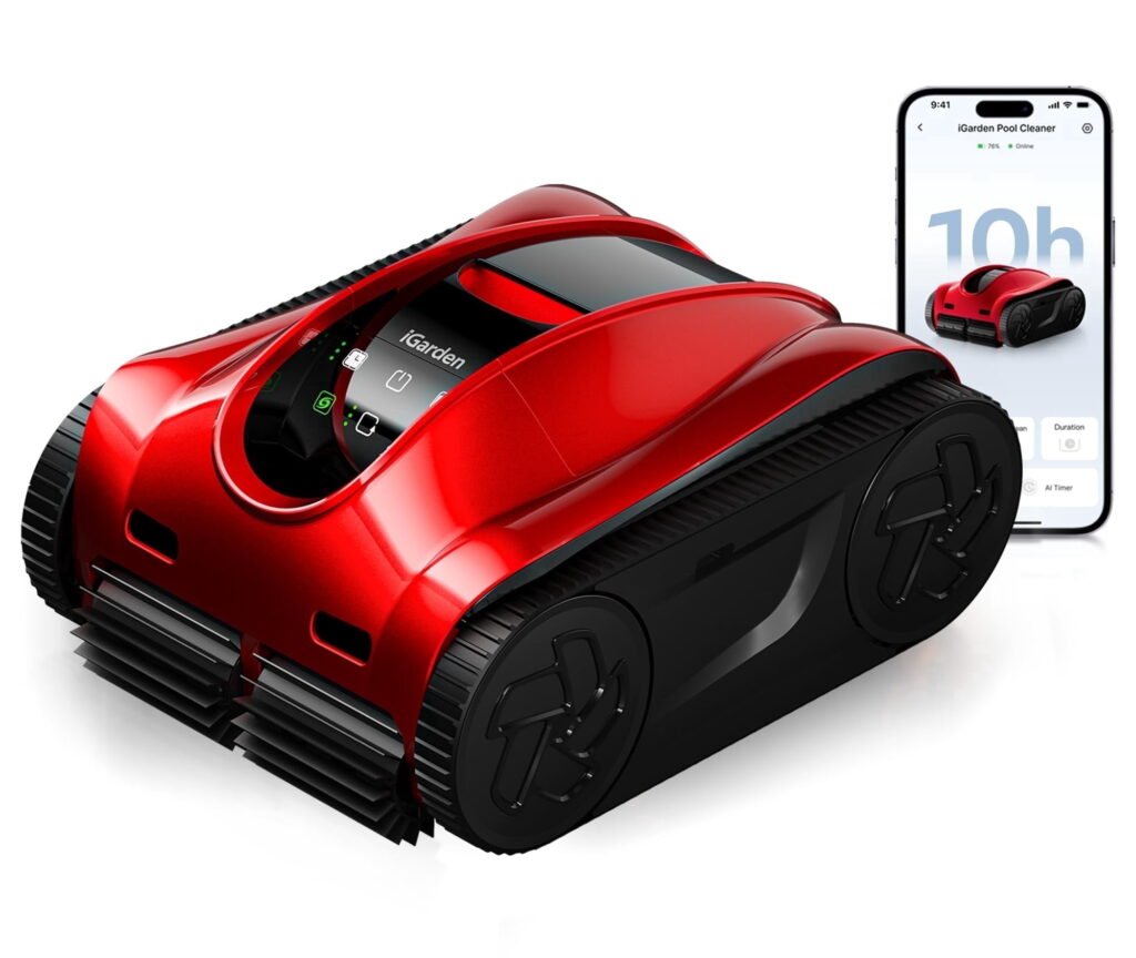 Robot limpiafondos sin cable iGarden K Pro 120 rojo para piscinas grandes