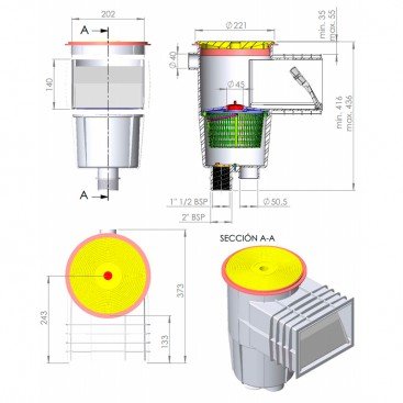 Dimensiones del skimmer AstralPool 00249